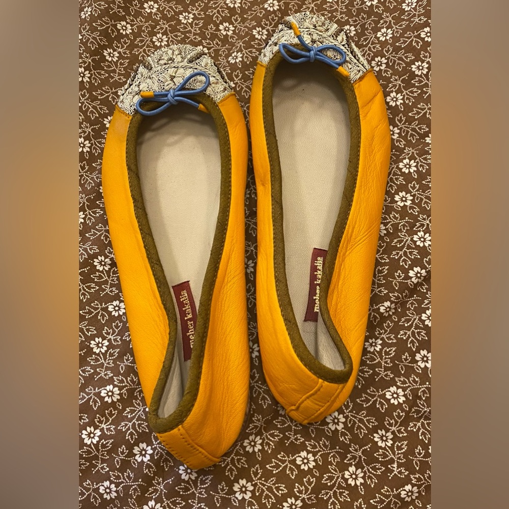 Stunning Handcrafted Meher Kakalia Beaded Leather Ballet Flats Anthropologie